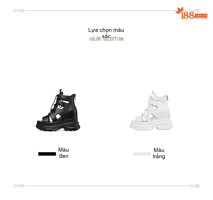 Giày Sandal Cao Gót Nữ Chiến Binh Cổ Cao Buộc Dây Đế Xuồng Gót Cao 10cm Màu Đen, Trắng chi tiết 3