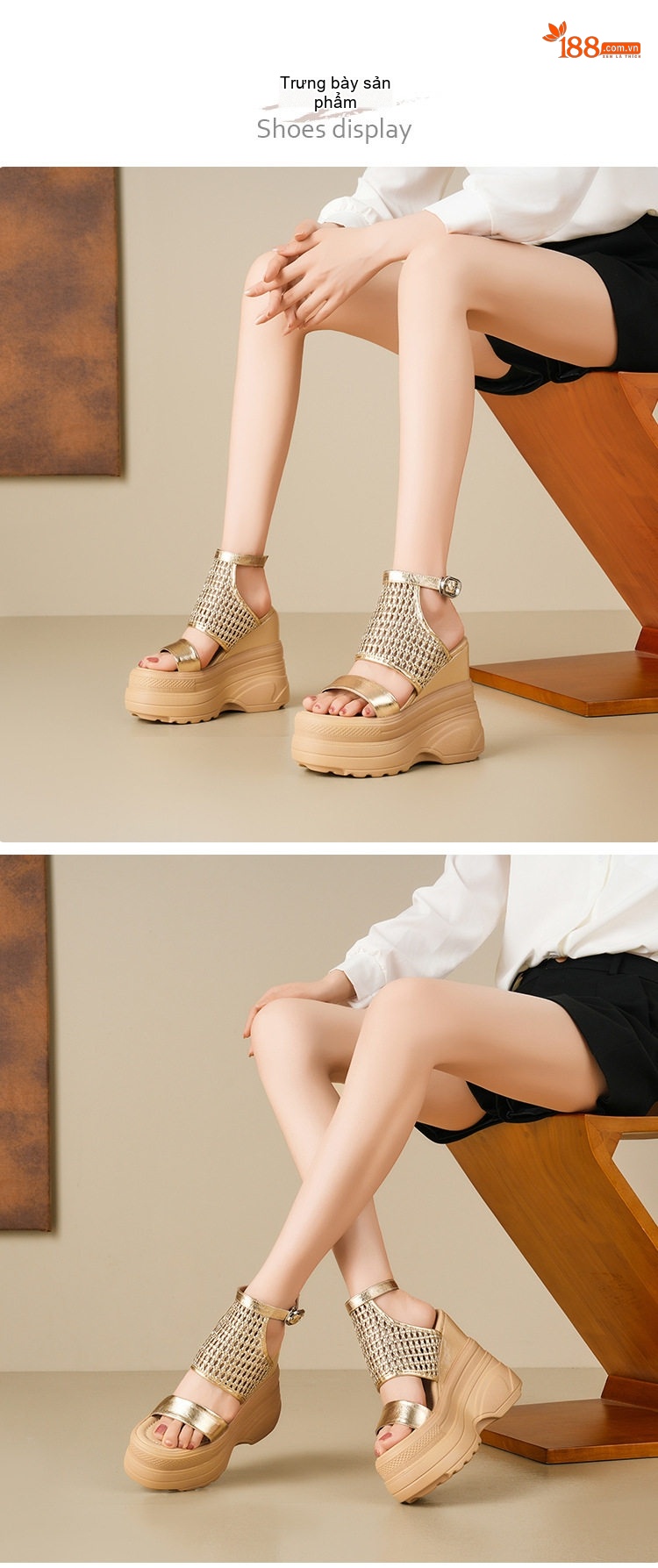Giày Sandal Cao Gót Nữ Đế Xuồng Quai Lưới Gót Cao 10cm - 12cm Màu Vàng, Đen, Bạc chi tiết 2