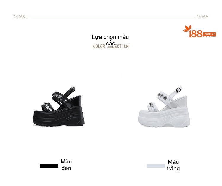Giày Sandal Cao Gót Nữ Đế Xuồng Quai Ngang Đính Đá Gót Cao 10cm - 12cm Màu Đen, Trắng chi tiết 2