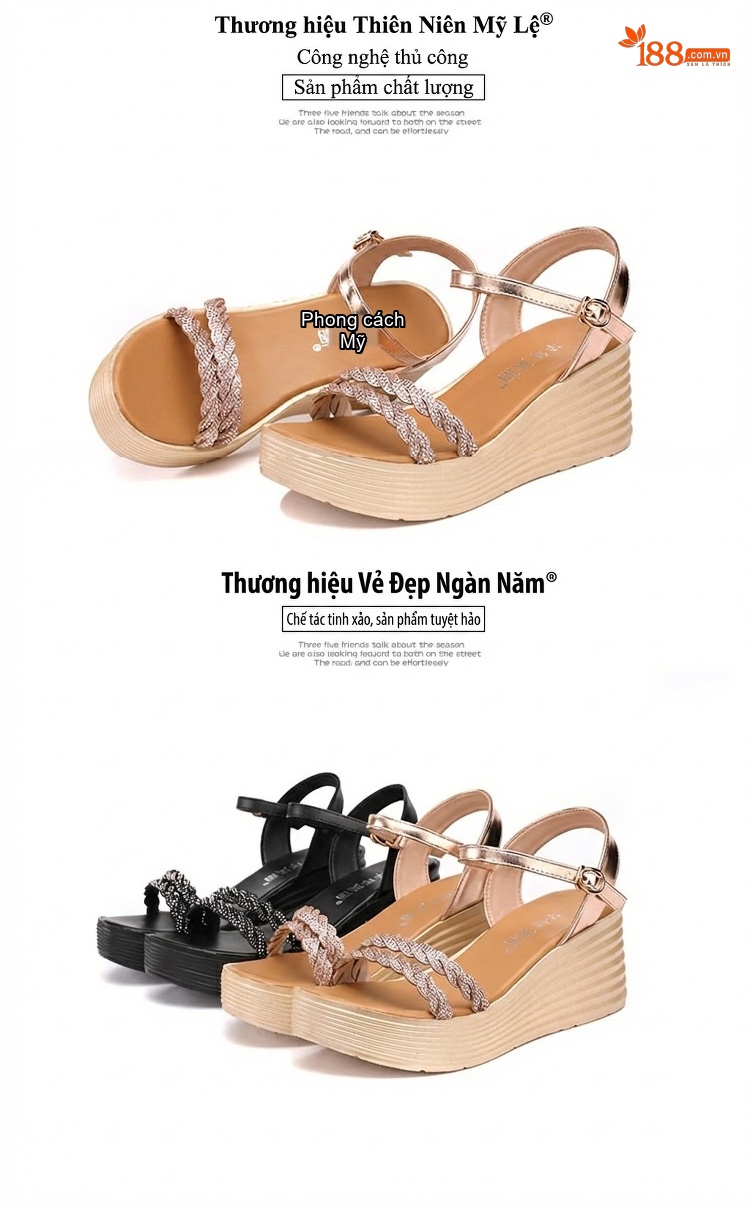 Dép Sandal Nữ Đế Xuồng Quai Ngang Đính Đá Đế Cao 5cm - 6cm Màu Vàng, Đen chi tiết 18
