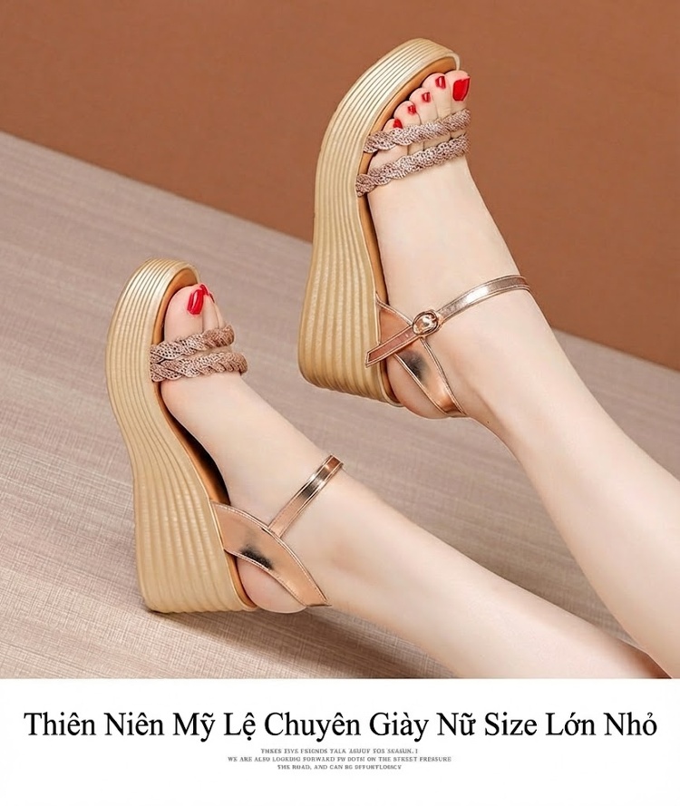Dép Sandal Nữ Đế Xuồng Quai Ngang Đính Đá Đế Cao 5cm - 6cm Màu Vàng, Đen chi tiết 12
