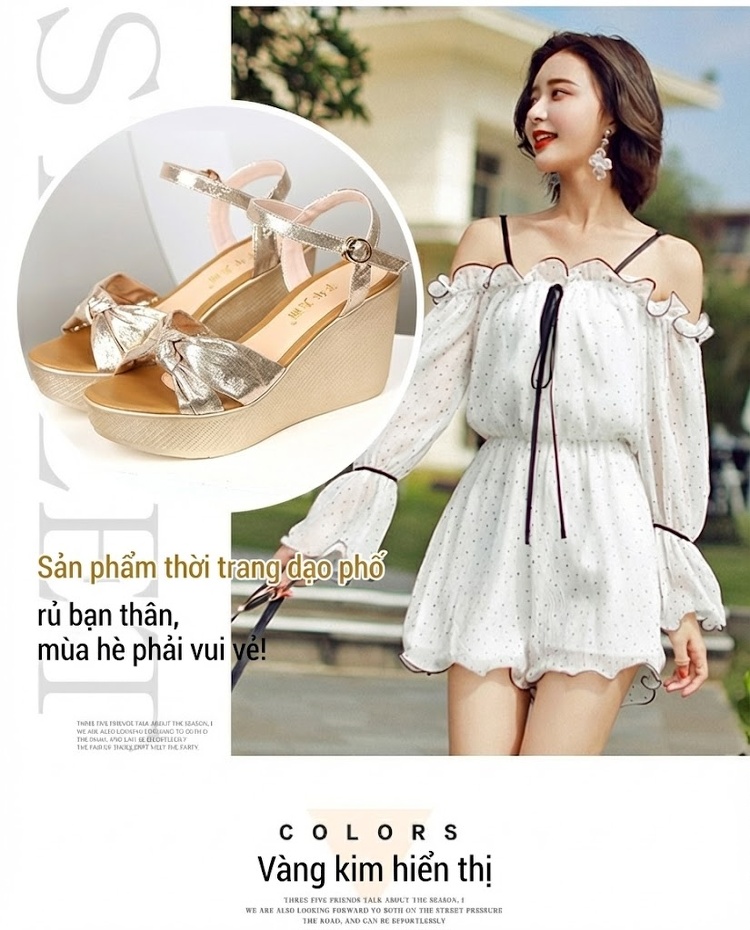 Giày Sandal Cao Gót Nữ Quai Chéo Nơ Bướm Đế Xuồng Gót Cao 8cm Màu Vàng Gold, Đen chi tiết 7