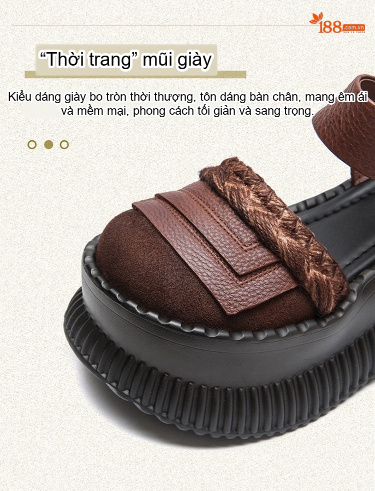 Dép Sandal Nữ Bít Mũi Quai Dán Đế Xuồng Đế Cao 4cm - 5cm Màu Đen, Nâu chi tiết 3