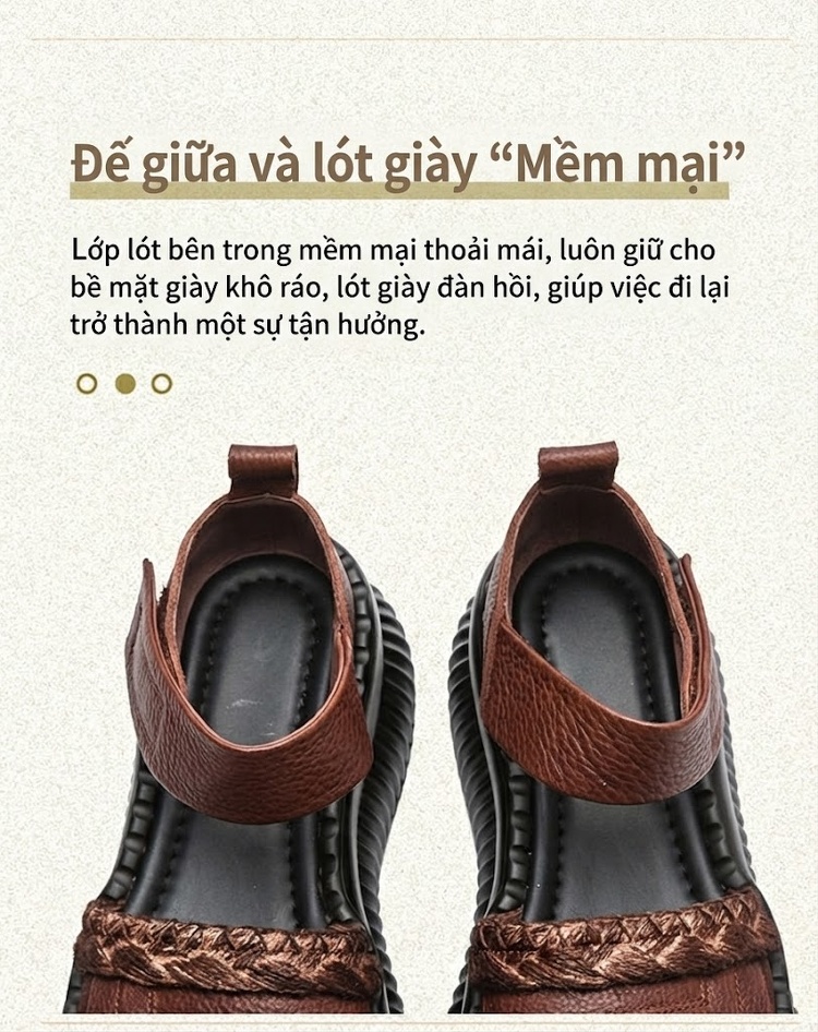 Dép Sandal Nữ Bít Mũi Quai Dán Đế Xuồng Đế Cao 4cm - 5cm Màu Đen, Nâu chi tiết 5
