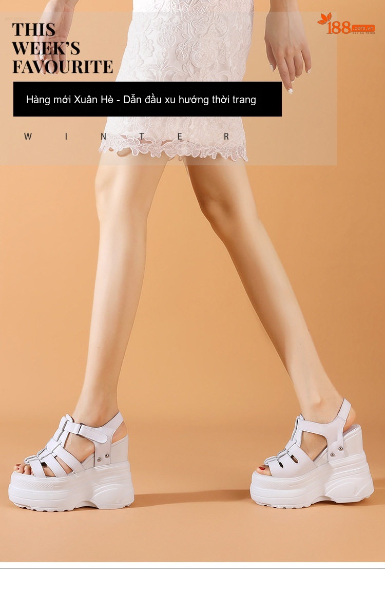 Giày Sandal Cao Gót Nữ Đế Xuồng La Mã Hở Ngón Gót Cao 14cm Màu Đen, Trắng chi tiết 1