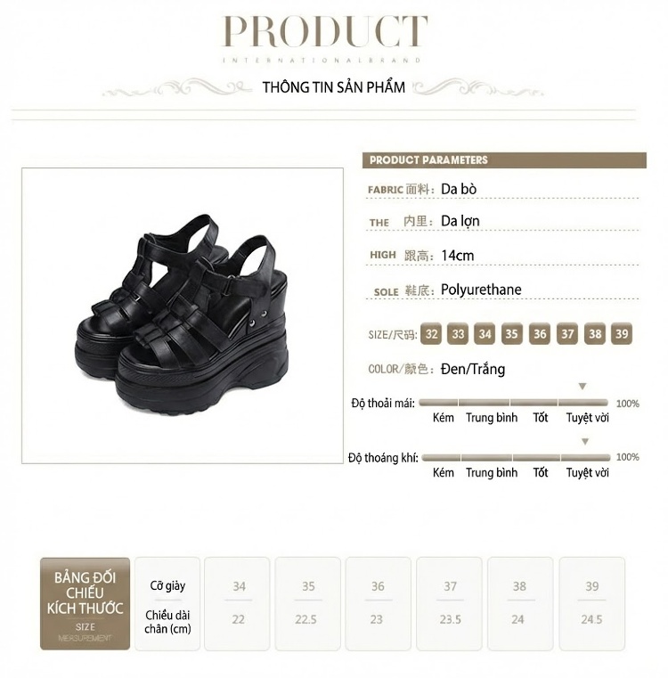 Giày Sandal Cao Gót Nữ Đế Xuồng La Mã Hở Ngón Gót Cao 14cm Màu Đen, Trắng chi tiết 2