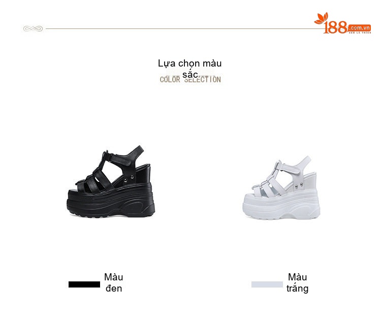 Giày Sandal Cao Gót Nữ Đế Xuồng La Mã Hở Ngón Gót Cao 14cm Màu Đen, Trắng chi tiết 3