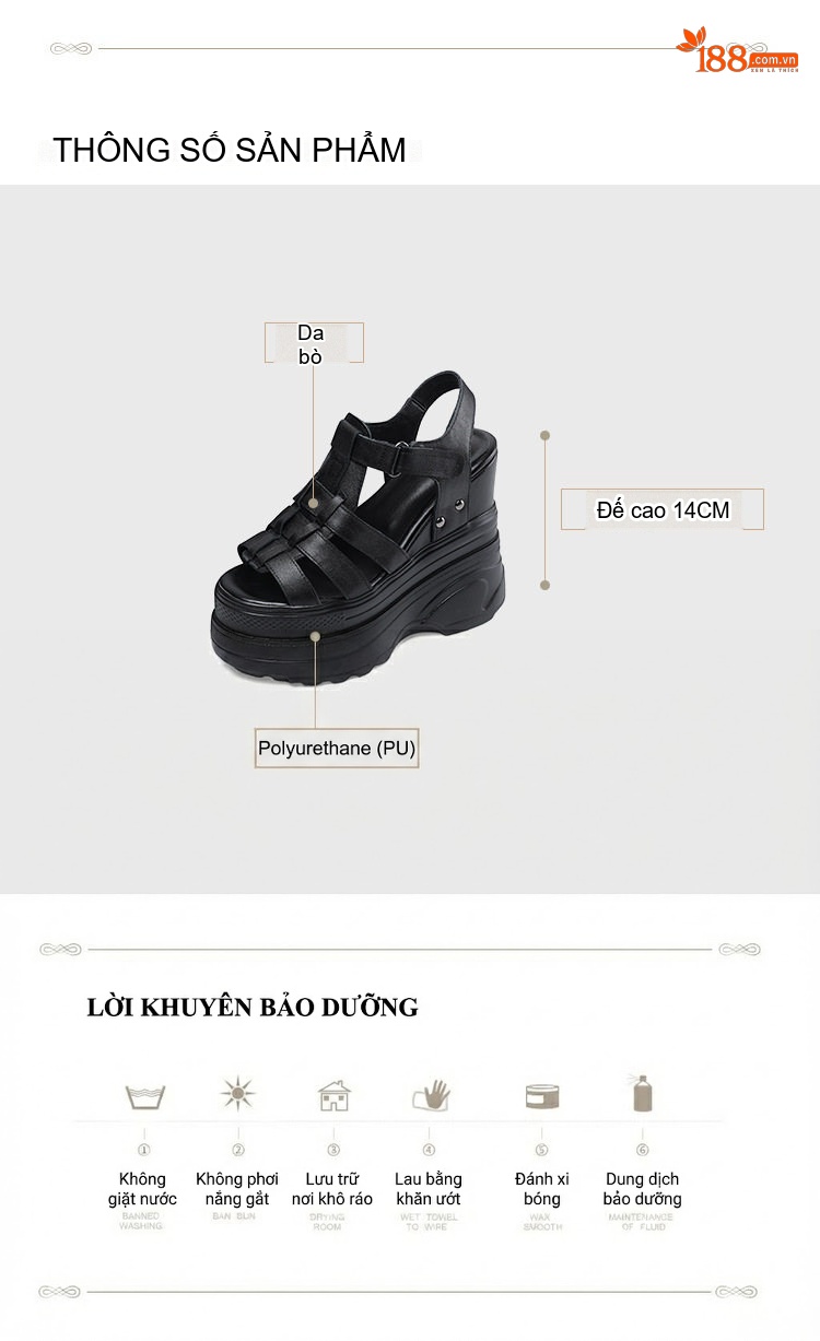 Giày Sandal Cao Gót Nữ Đế Xuồng La Mã Hở Ngón Gót Cao 14cm Màu Đen, Trắng chi tiết 4
