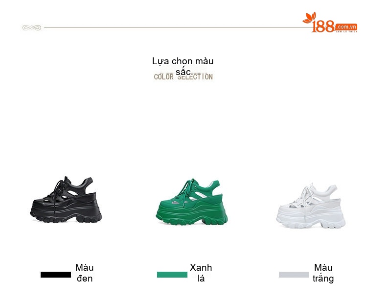 Dép Sandal Nữ Đế Xuồng Thể Thao Quai Dây Thoáng Khí Đế Cao 10cm Màu Đen, Xanh Lá, Trắng chi tiết 2