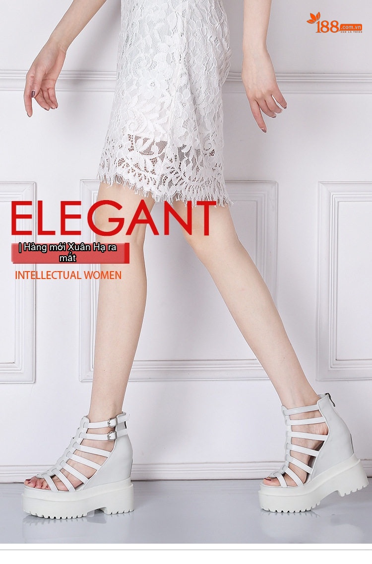 Giày Sandal Cao Gót Nữ Quai Dây Lưới Đế Xuồng Khoét Lỗ Gót Cao 12cm Màu Trắng, Đen chi tiết 1