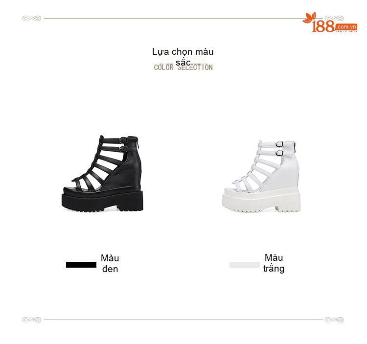 Giày Sandal Cao Gót Nữ Quai Dây Lưới Đế Xuồng Khoét Lỗ Gót Cao 12cm Màu Trắng, Đen chi tiết 2