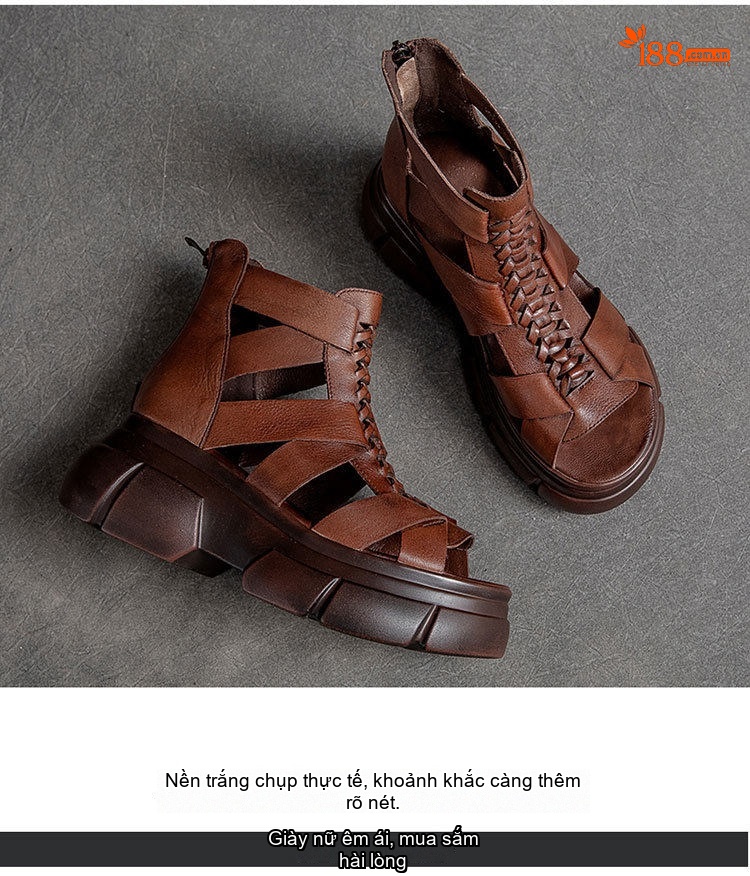 Dép Sandal Nữ Phong Cách La Mã Quai Hậu Khóa Kéo Đế Cao 5cm - 6cm Màu Nâu, Đen chi tiết 14