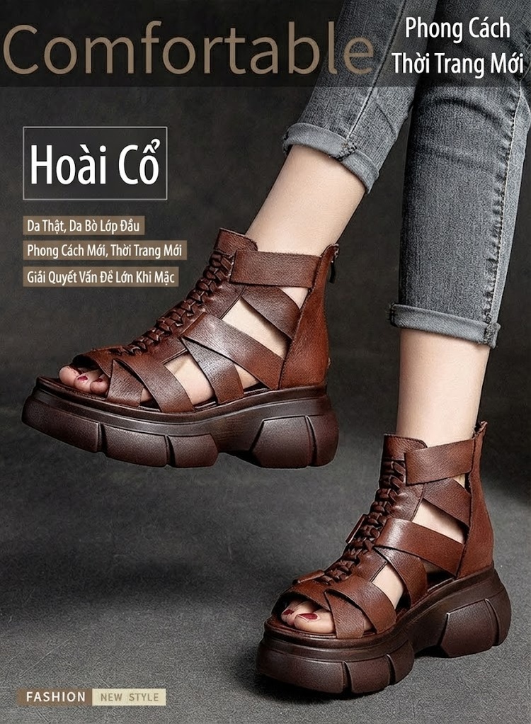 Dép Sandal Nữ Cao Cổ Hở Ngón Đế Cao 4cm - 5cm Màu Đen, Nâu chi tiết 2