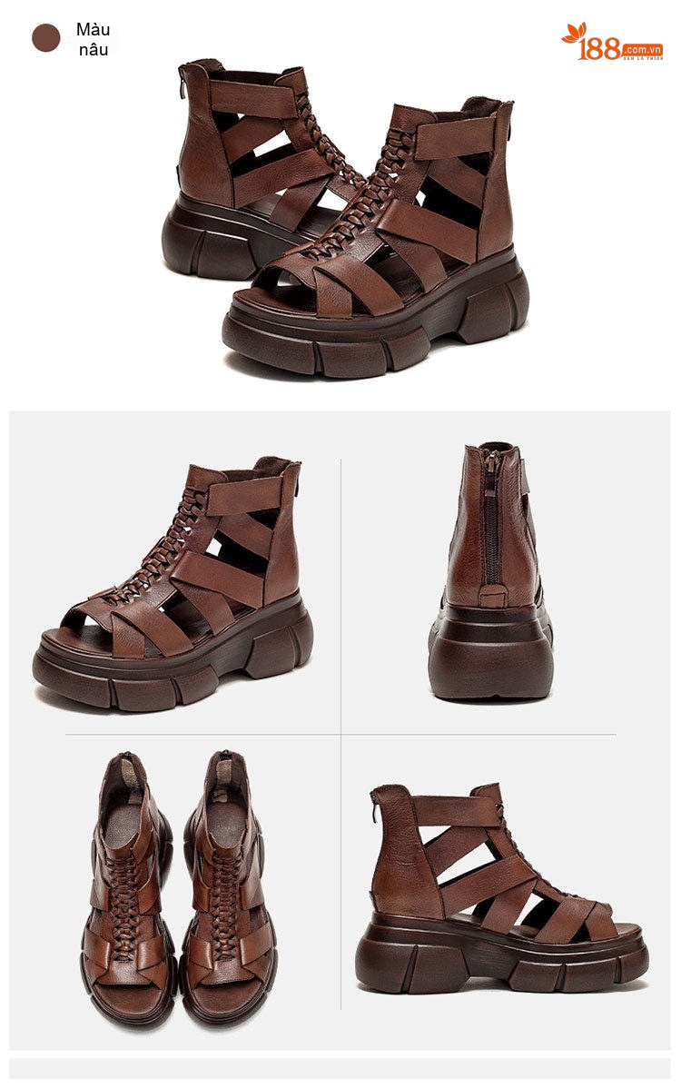 Dép Sandal Nữ Cao Cổ Hở Ngón Đế Cao 4cm - 5cm Màu Đen, Nâu chi tiết 14