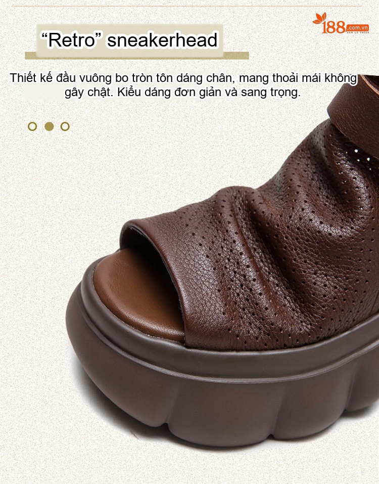 Dép Sandal Nữ Boot Hở Mũi Da Mềm Đế Cao 4cm - 5cm Màu Đen, Kem, Nâu chi tiết 4