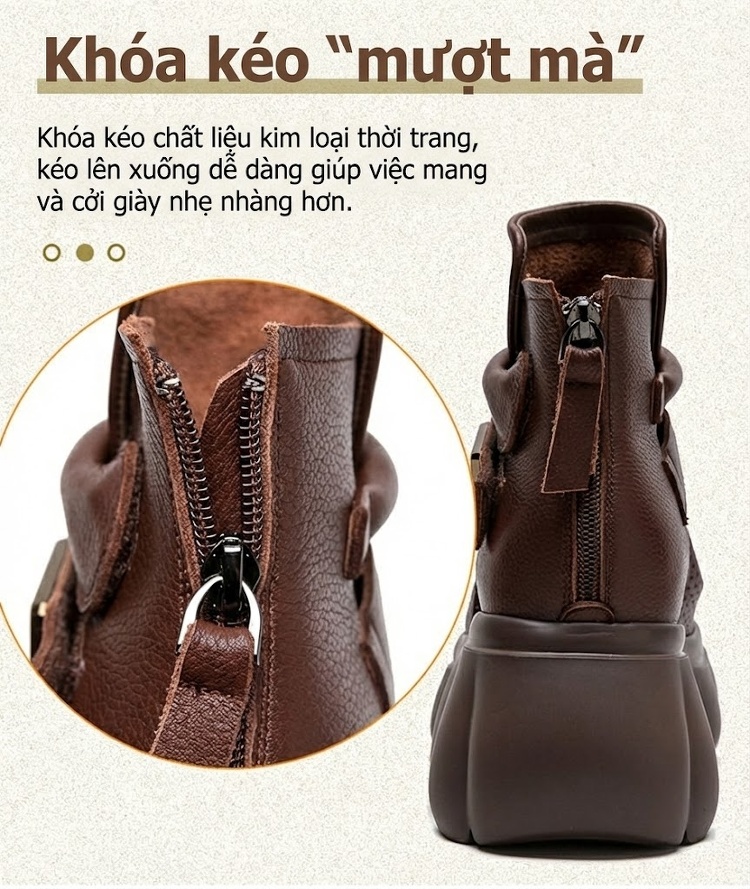Dép Sandal Nữ Boot Hở Mũi Da Mềm Đế Cao 4cm - 5cm Màu Đen, Kem, Nâu chi tiết 7