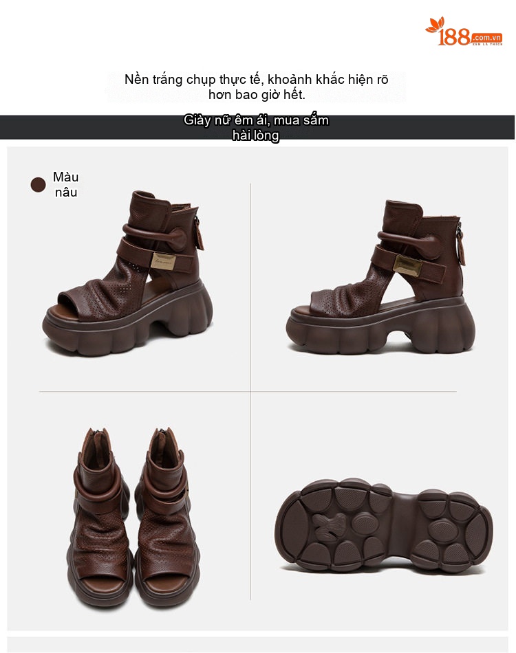 Dép Sandal Nữ Boot Hở Mũi Da Mềm Đế Cao 4cm - 5cm Màu Đen, Kem, Nâu chi tiết 17