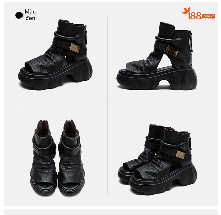 Dép Sandal Nữ Boot Hở Mũi Da Mềm Đế Cao 4cm - 5cm Màu Đen, Kem, Nâu chi tiết 18