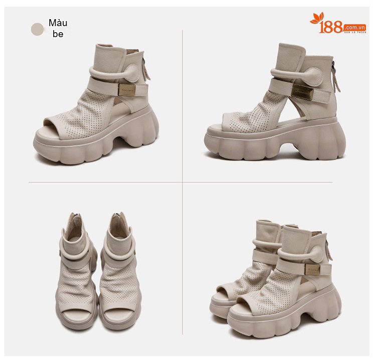Dép Sandal Nữ Boot Hở Mũi Da Mềm Đế Cao 4cm - 5cm Màu Đen, Kem, Nâu chi tiết 19