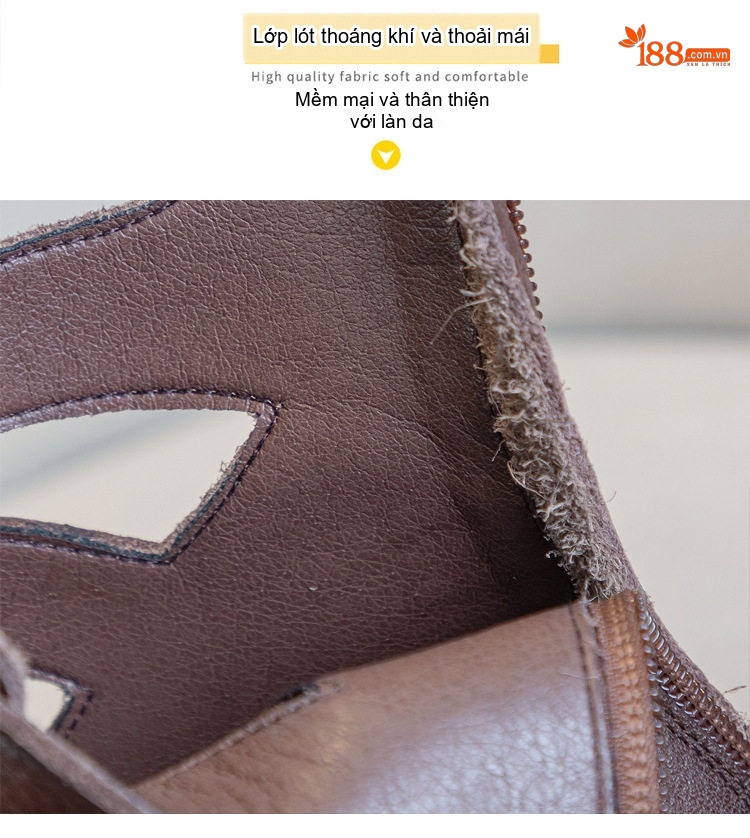 Dép Sandal Nữ Hở Mũi Da Thật Quai Dây Đế Cao 5cm - 6cm Màu Đen, Nâu chi tiết 16