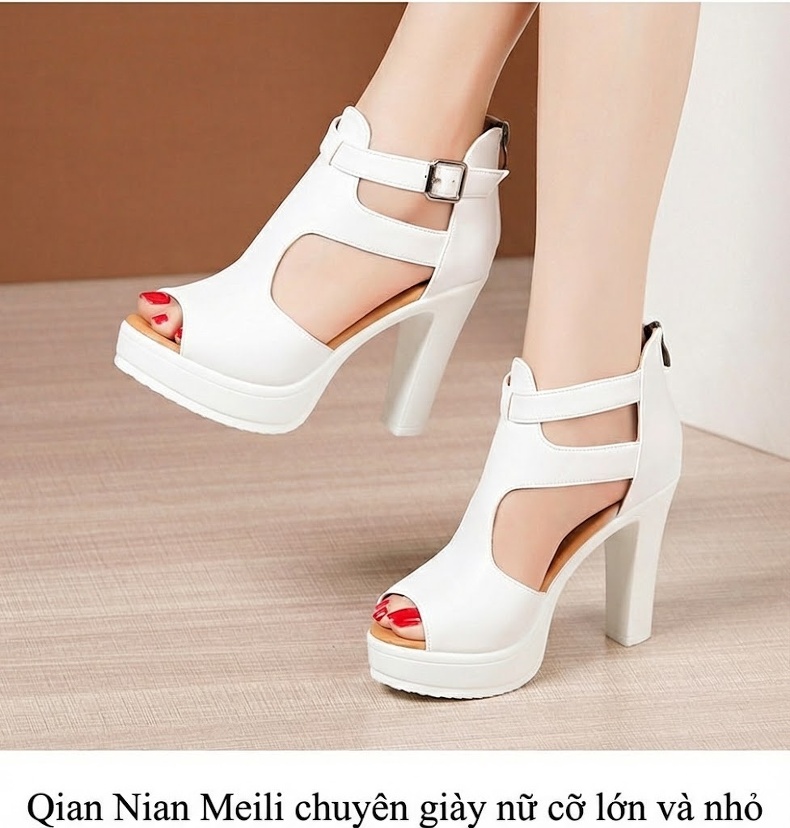 Giày Sandal Cao Gót Nữ Hở Ngón Quai Cài Da Bóng Gót Cao 10cm Màu Đen, Trắng, Đỏ chi tiết 14