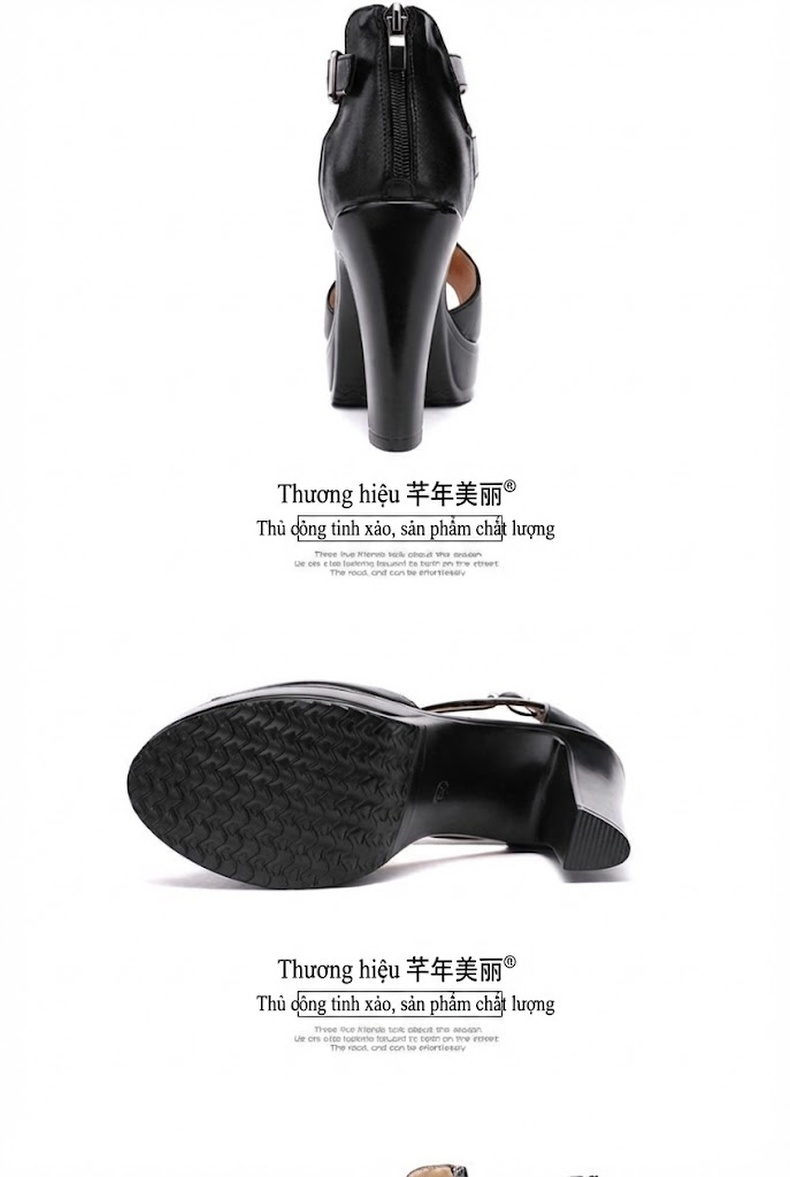 Giày Sandal Cao Gót Nữ Hở Ngón Quai Cài Da Bóng Gót Cao 10cm Màu Đen, Trắng, Đỏ chi tiết 17