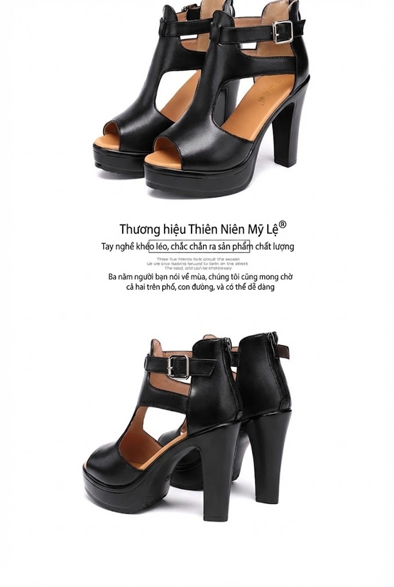 Giày Sandal Cao Gót Nữ Hở Ngón Quai Cài Da Bóng Gót Cao 10cm Màu Đen, Trắng, Đỏ chi tiết 18