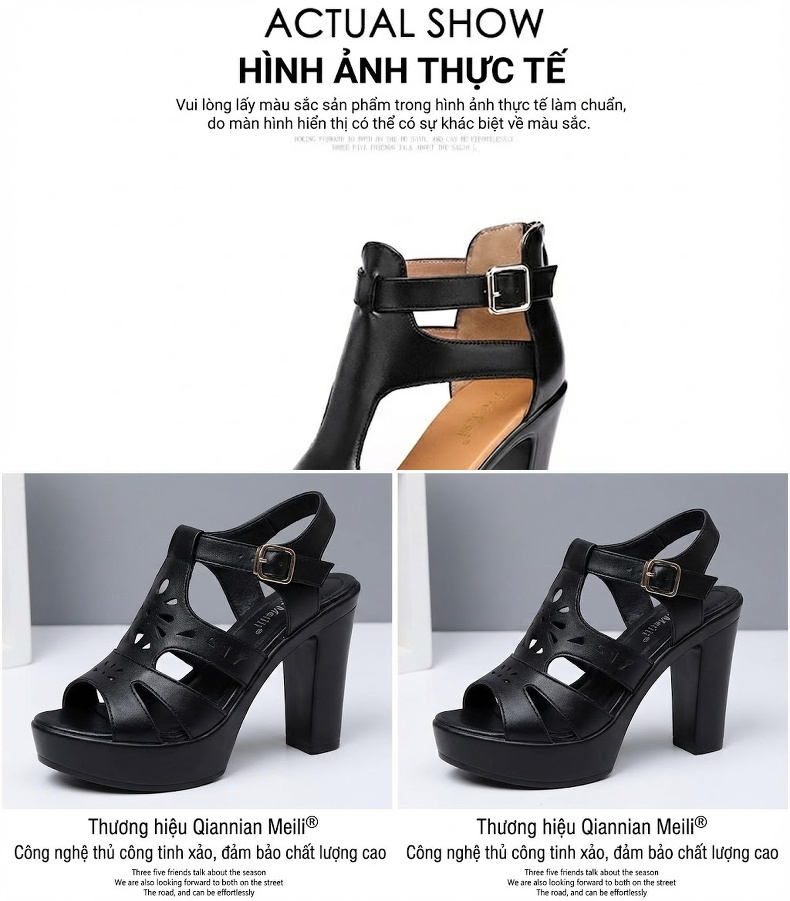 Giày Sandal Cao Gót Nữ Hở Ngón Quai Cài Da Bóng Gót Cao 10cm Màu Đen, Trắng, Đỏ chi tiết 16