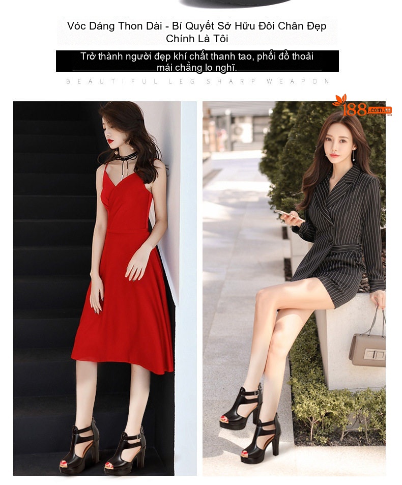 Giày Sandal Cao Gót Nữ Hở Ngón Quai Cài Da Bóng Gót Cao 10cm Màu Đen, Trắng, Đỏ chi tiết 2