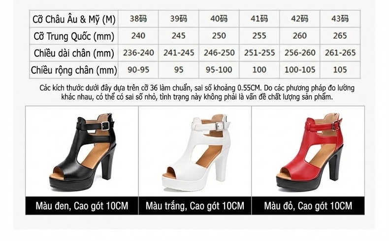 Giày Sandal Cao Gót Nữ Hở Ngón Quai Cài Da Bóng Gót Cao 10cm Màu Đen, Trắng, Đỏ chi tiết 4
