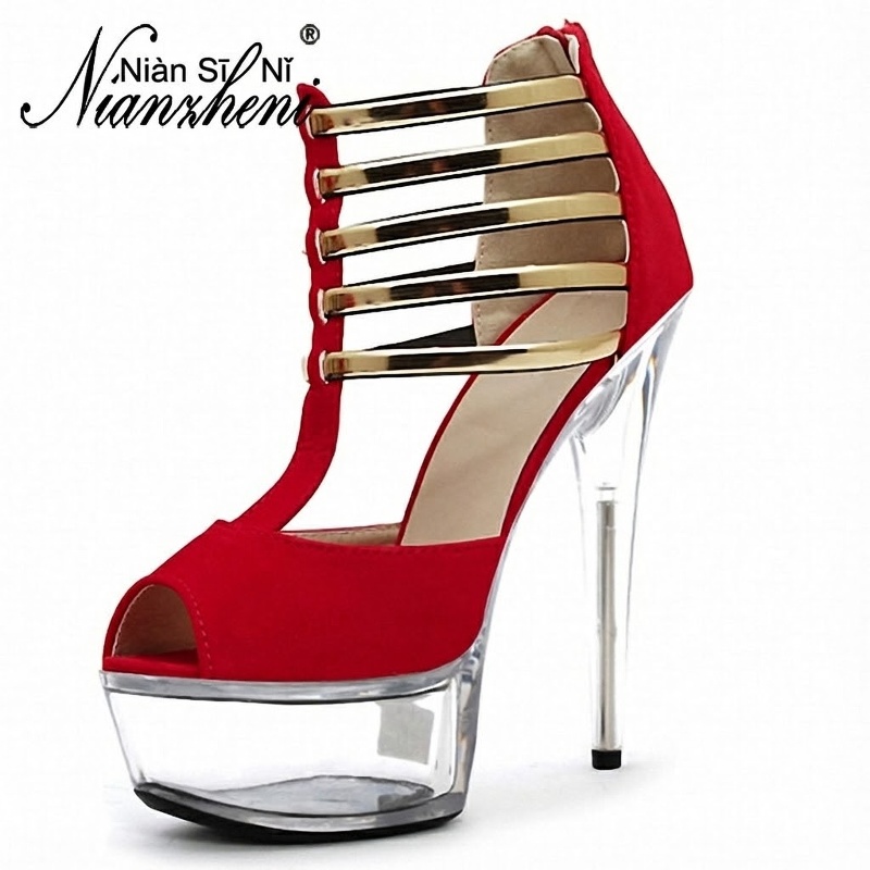 Giày Sandal Cao Gót Nữ Hở Mũi Quai Kim Loại Gót Nhọn 10cm - 12cm Màu Đen, Đỏ