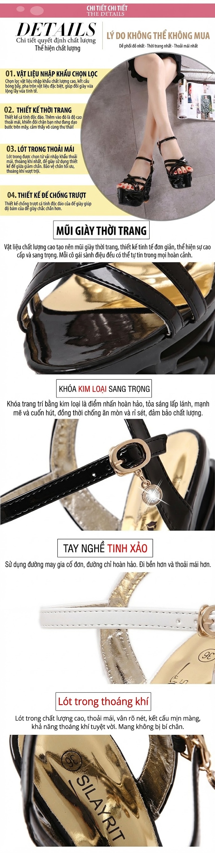 Giày Sandal Cao Gót Nữ Quai Chéo Đế Xuồng Dáng Lượn Sóng Hở Ngón Gót Cao 10cm - 12cm Màu Đen, Trắng chi tiết 3