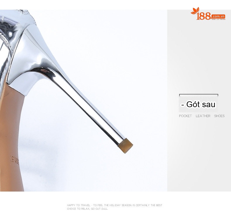 Giày Sandal Cao Gót Nữ Hở Ngón Quai Dây Đính Đá Gót Cao 8cm Màu Bạc chi tiết 4