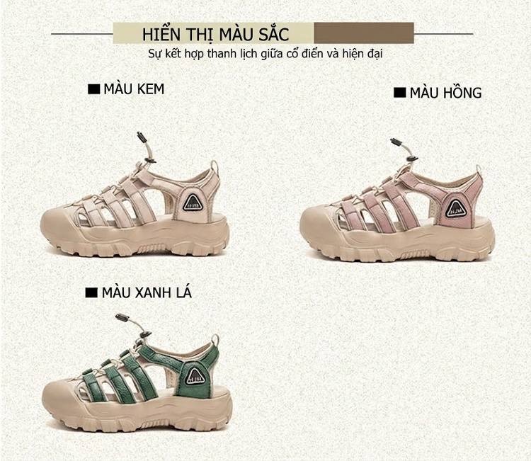 Dép Sandal Nữ Bít Mũi Dây Rút Đế Cao 4cm - 5cm Màu Kem, Hồng, Xanh chi tiết 3