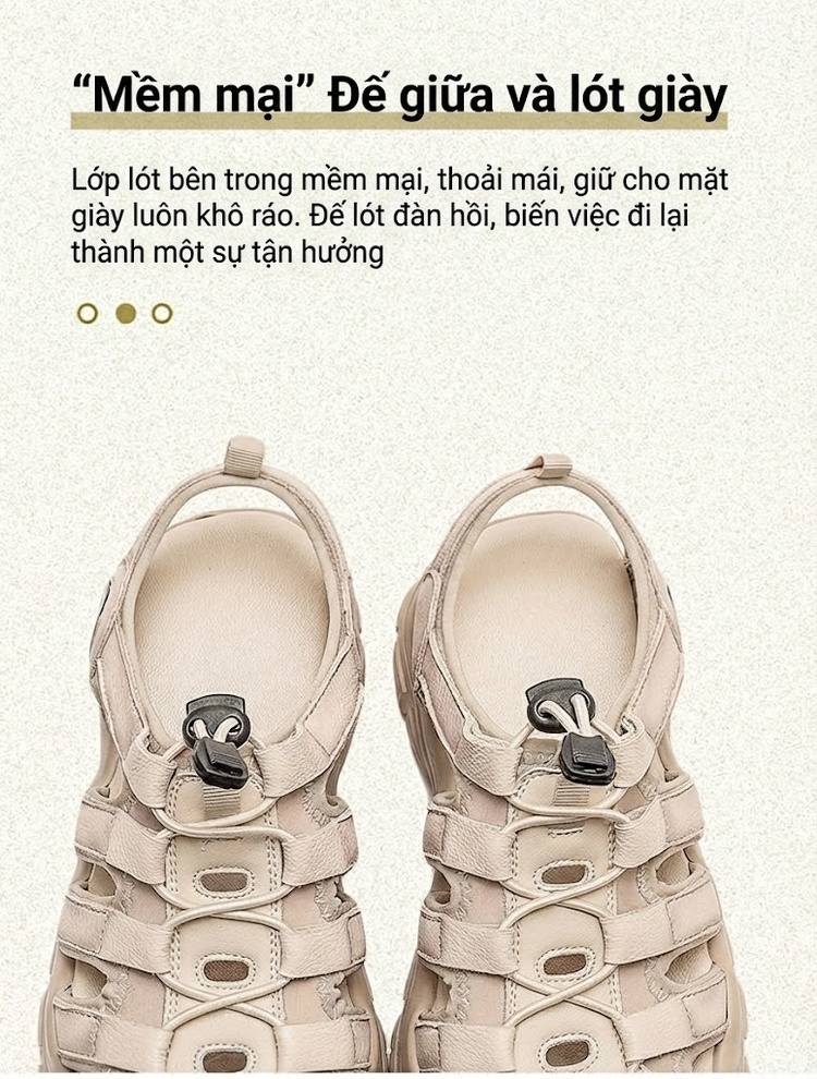 Dép Sandal Nữ Bít Mũi Dây Rút Đế Cao 4cm - 5cm Màu Kem, Hồng, Xanh chi tiết 7