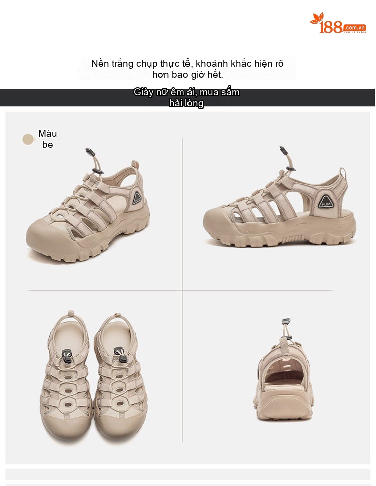 Dép Sandal Nữ Bít Mũi Dây Rút Đế Cao 4cm - 5cm Màu Kem, Hồng, Xanh chi tiết 15