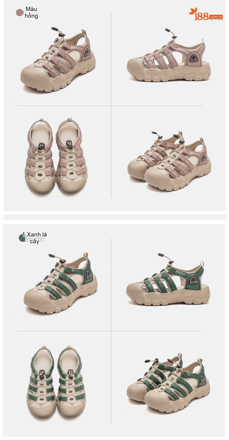 Dép Sandal Nữ Bít Mũi Dây Rút Đế Cao 4cm - 5cm Màu Kem, Hồng, Xanh chi tiết 16