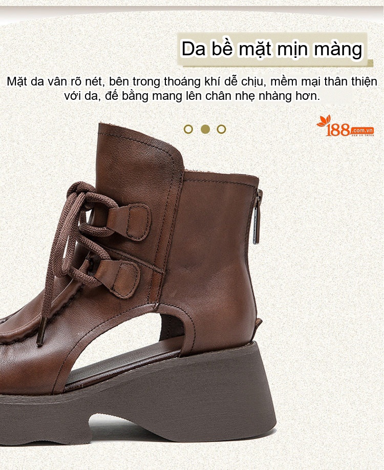 Dép Sandal Nữ Retro Hở Ngón Cổ Cao Dây Buộc Đế Cao 4cm - 5cm Màu Nâu, Đen chi tiết 3