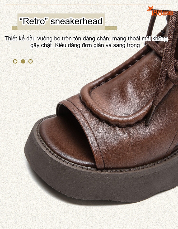 Dép Sandal Nữ Retro Hở Ngón Cổ Cao Dây Buộc Đế Cao 4cm - 5cm Màu Nâu, Đen chi tiết 4