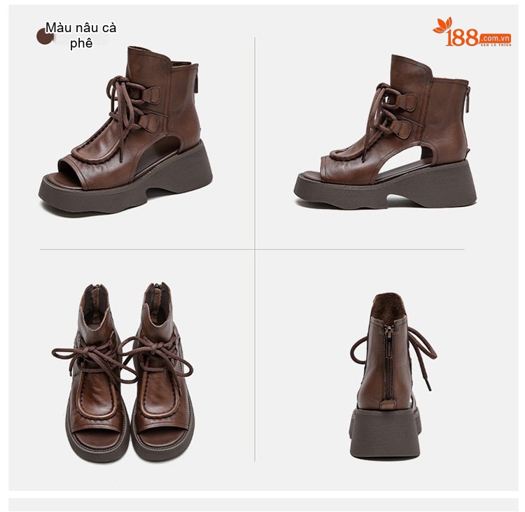 Dép Sandal Nữ Retro Hở Ngón Cổ Cao Dây Buộc Đế Cao 4cm - 5cm Màu Nâu, Đen chi tiết 18