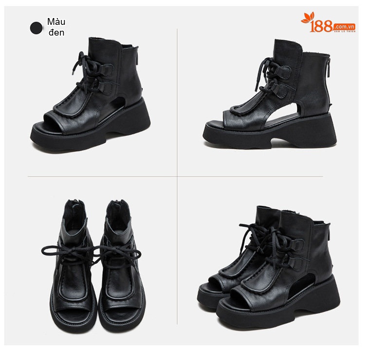 Dép Sandal Nữ Retro Hở Ngón Cổ Cao Dây Buộc Đế Cao 4cm - 5cm Màu Nâu, Đen chi tiết 19