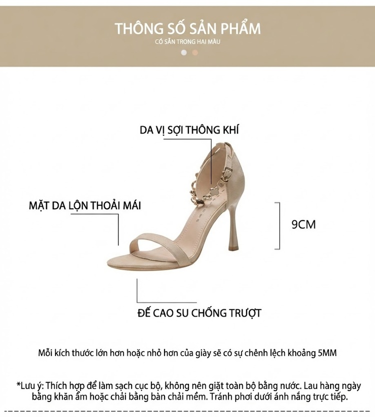 Giày Sandal Cao Gót Nữ Hở Ngón Quai Ngang Nỉ Gót Cao 8cm Màu Nude, Đen chi tiết 4