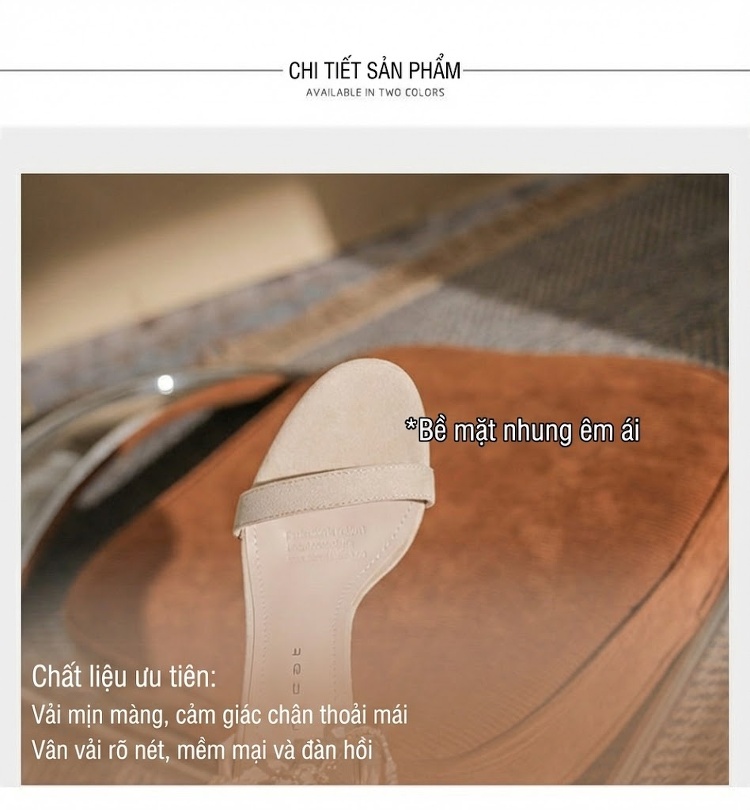 Giày Sandal Cao Gót Nữ Hở Ngón Quai Ngang Nỉ Gót Cao 8cm Màu Nude, Đen chi tiết 8