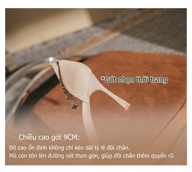 Giày Sandal Cao Gót Nữ Hở Ngón Quai Ngang Nỉ Gót Cao 8cm Màu Nude, Đen chi tiết 10
