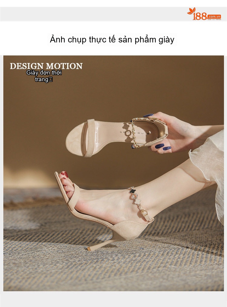 Giày Sandal Cao Gót Nữ Hở Ngón Quai Ngang Nỉ Gót Cao 8cm Màu Nude, Đen chi tiết 12