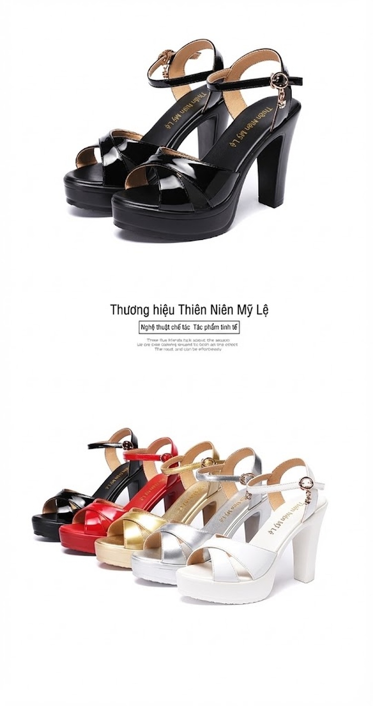 Giày Sandal Cao Gót Nữ Quai Chữ X Da Bóng Gót Cao 10cm Màu Đen, Đỏ, Trắng, Bạc... chi tiết 15