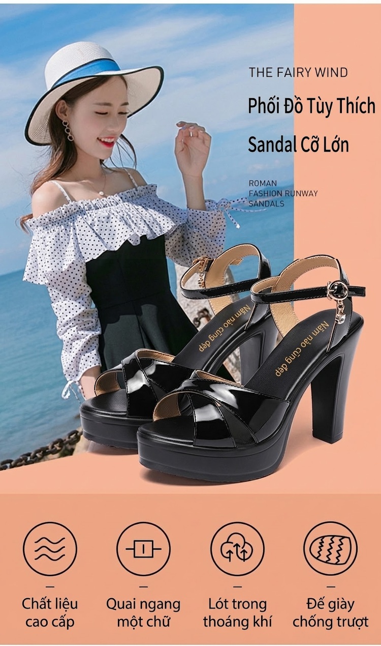 Giày Sandal Cao Gót Nữ Quai Chữ X Da Bóng Gót Cao 10cm Màu Đen, Đỏ, Trắng, Bạc... chi tiết 4