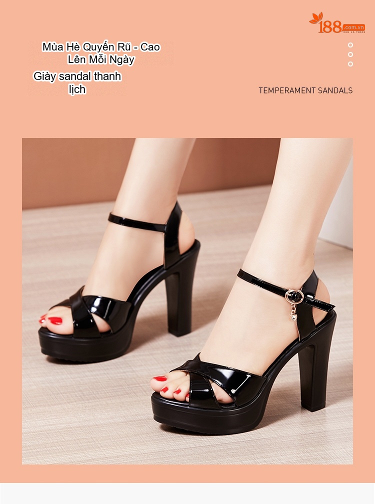 Giày Sandal Cao Gót Nữ Quai Chữ X Da Bóng Gót Cao 10cm Màu Đen, Đỏ, Trắng, Bạc... chi tiết 2