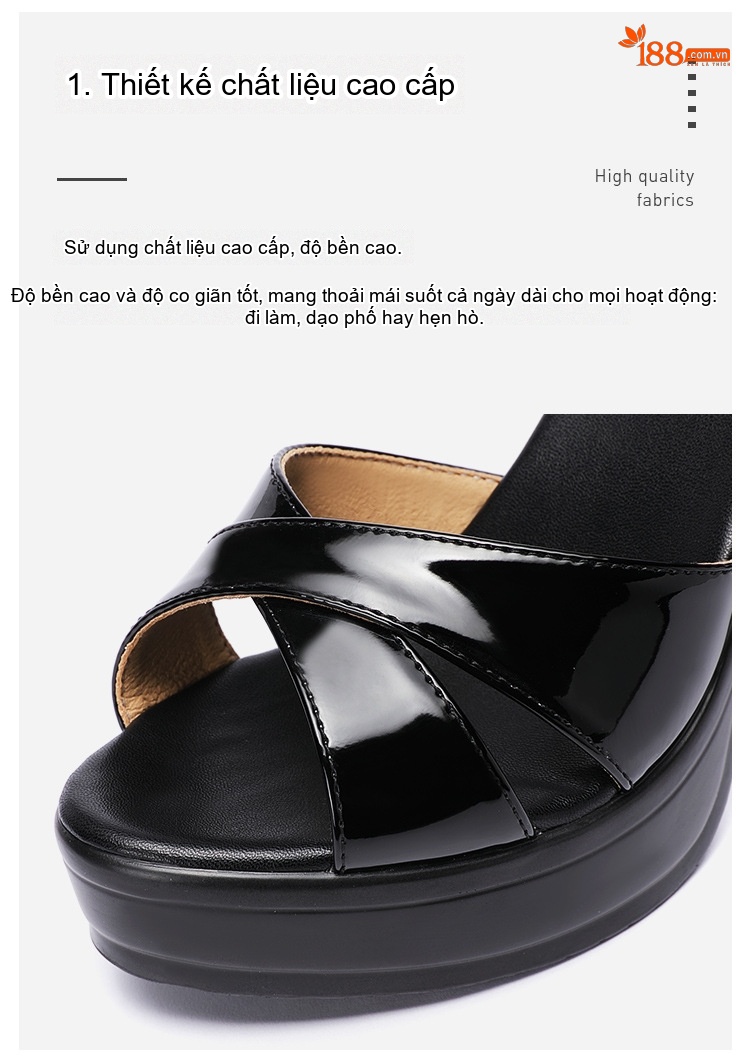 Giày Sandal Cao Gót Nữ Quai Chữ X Da Bóng Gót Cao 10cm Màu Đen, Đỏ, Trắng, Bạc... chi tiết 5