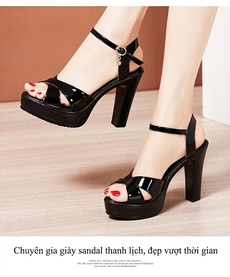 Giày Sandal Cao Gót Nữ Quai Chữ X Da Bóng Gót Cao 10cm Màu Đen, Đỏ, Trắng, Bạc... chi tiết 10